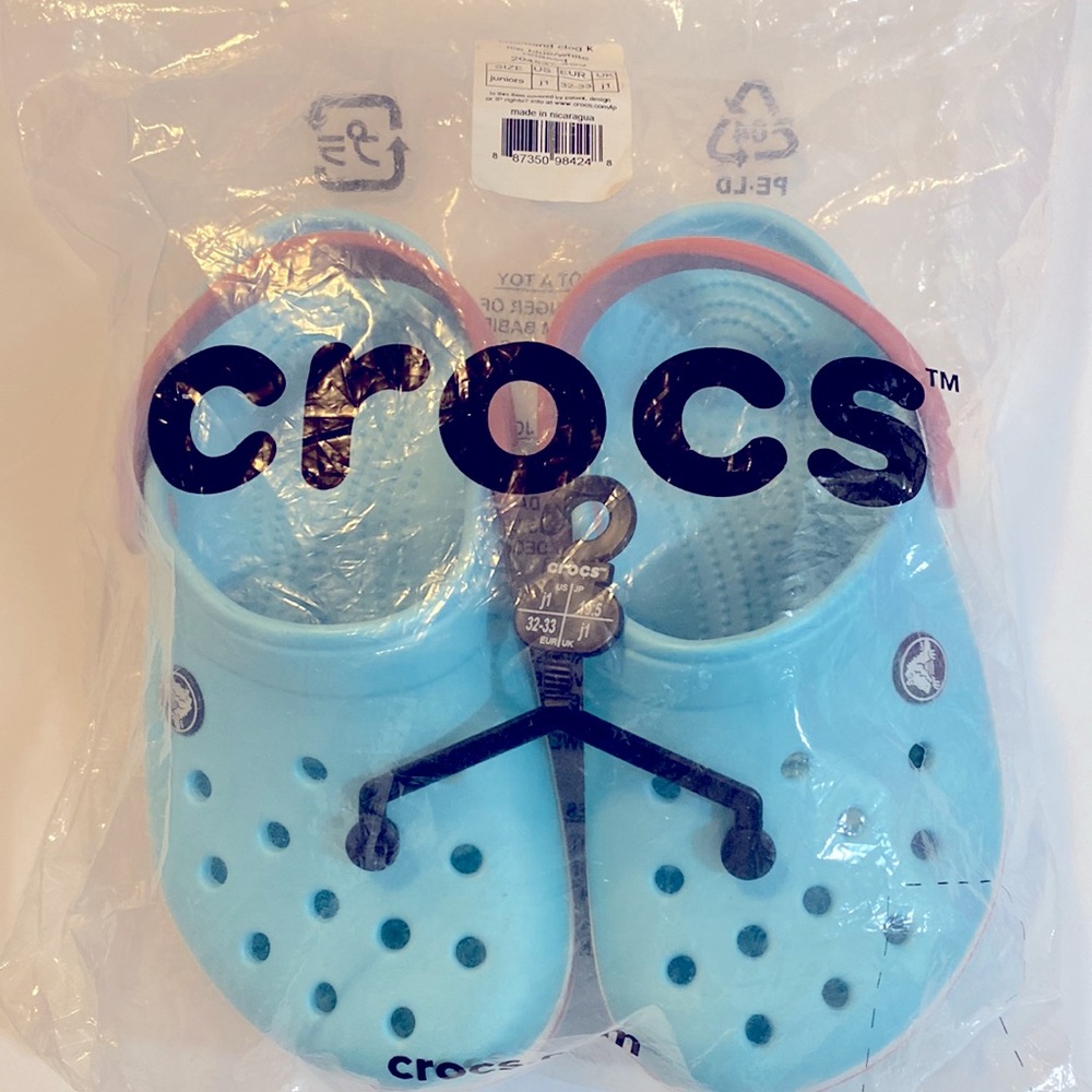 NWT CROCS Crocband Ice Blue/White/Pink. Kids Size US J1. Everyday Outdoors. - Picture 9 of 13